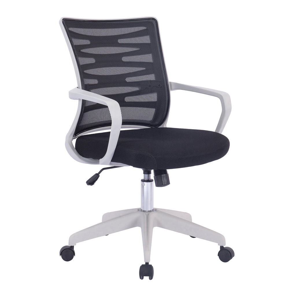 Black office chair with white frame on a white background