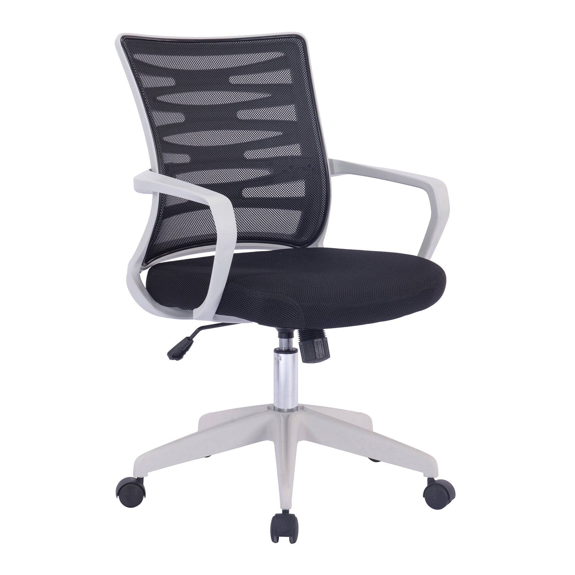 Black office chair with white frame on a white background