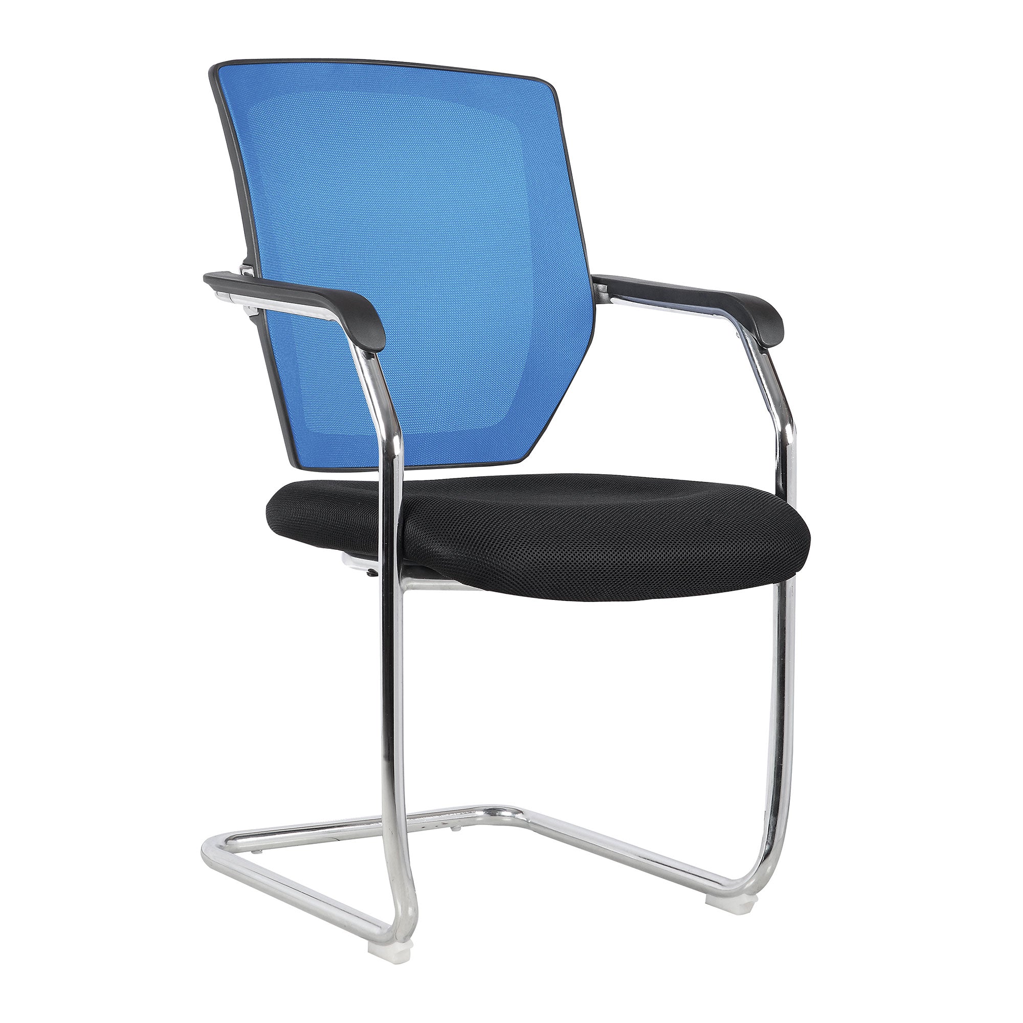 Chair with blue backrest and black seat on a white background