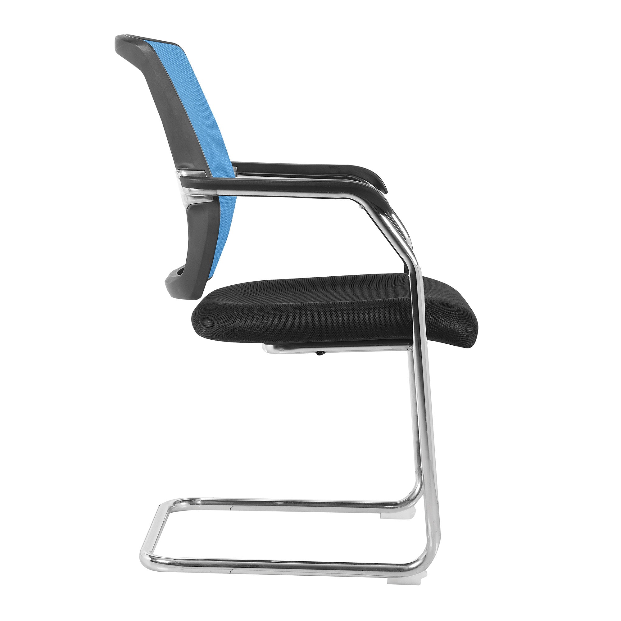 Chair with blue backrest and black seat on a white background