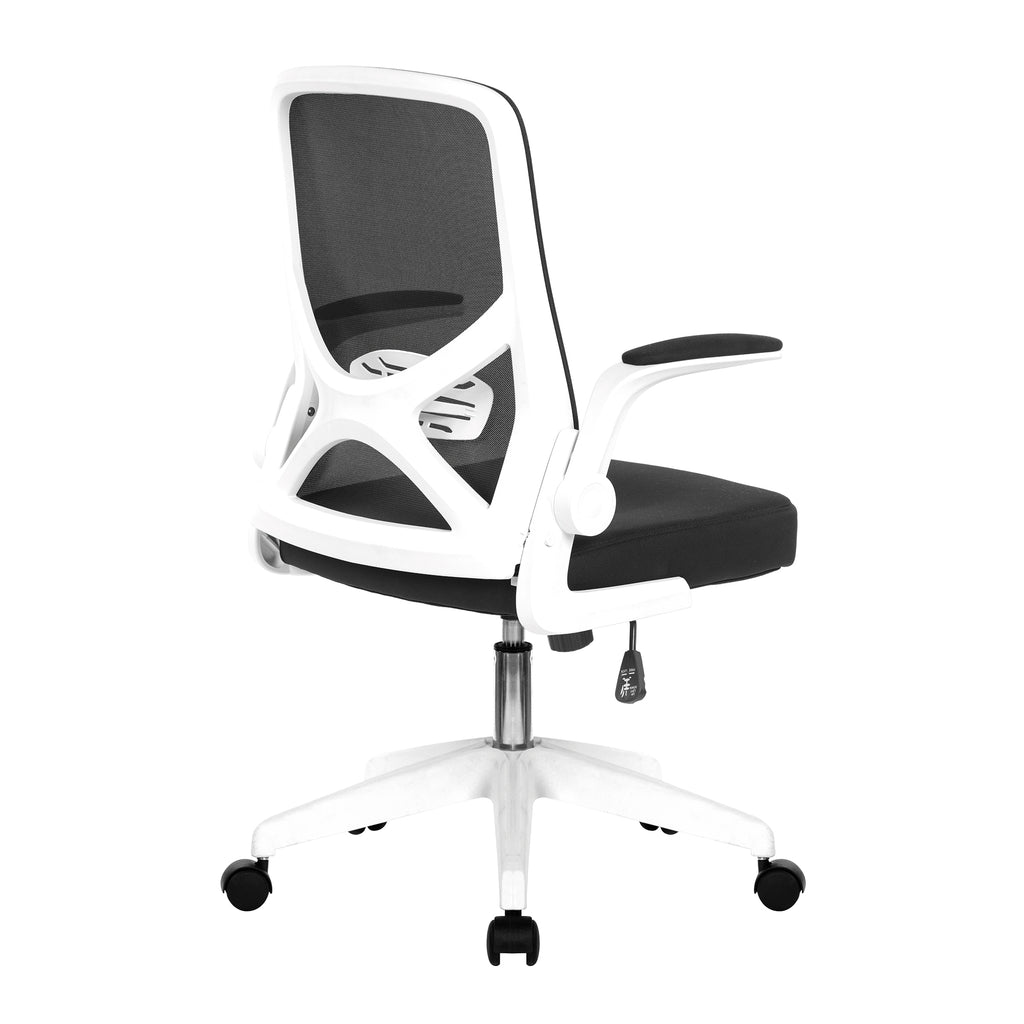Black office chair with white frame on a white background