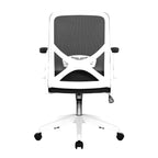 Black office chair with mesh backrest on a white background
