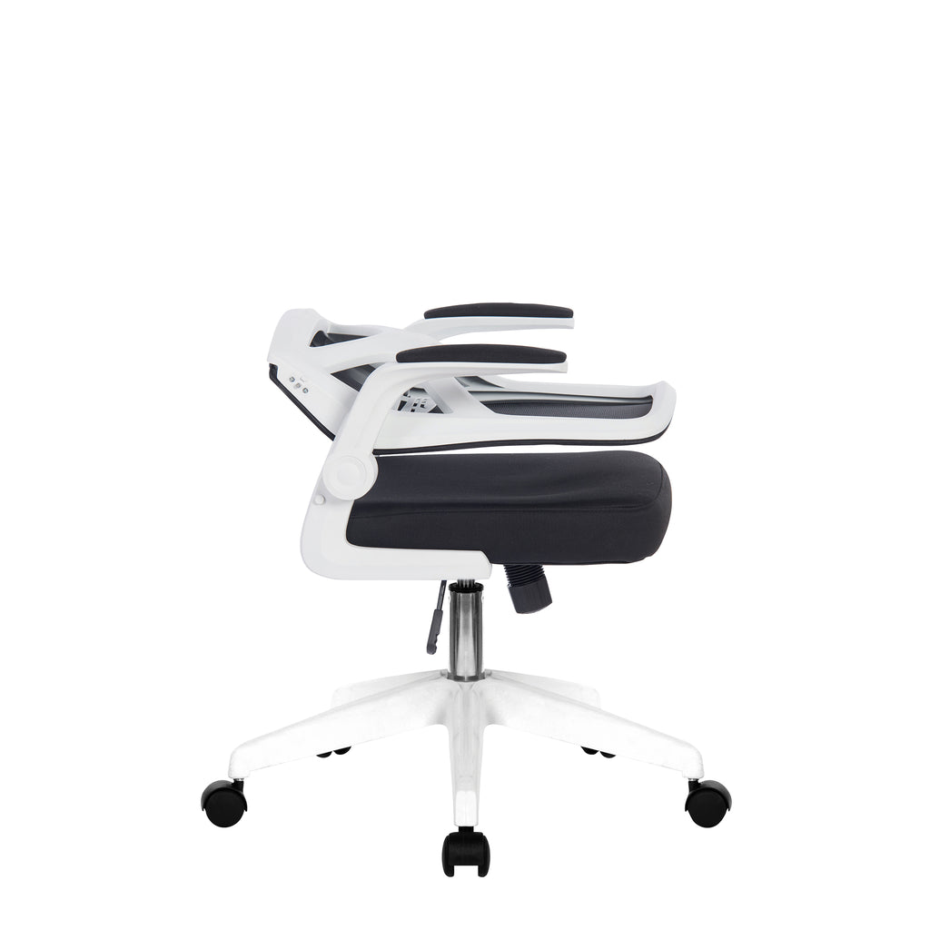 White office chair with black seat on a white background