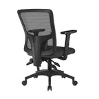 Black office chair with mesh back on a white background