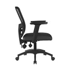 Black office chair with adjustable armrests on a white background