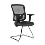 Black office chair with mesh backrest on a white background