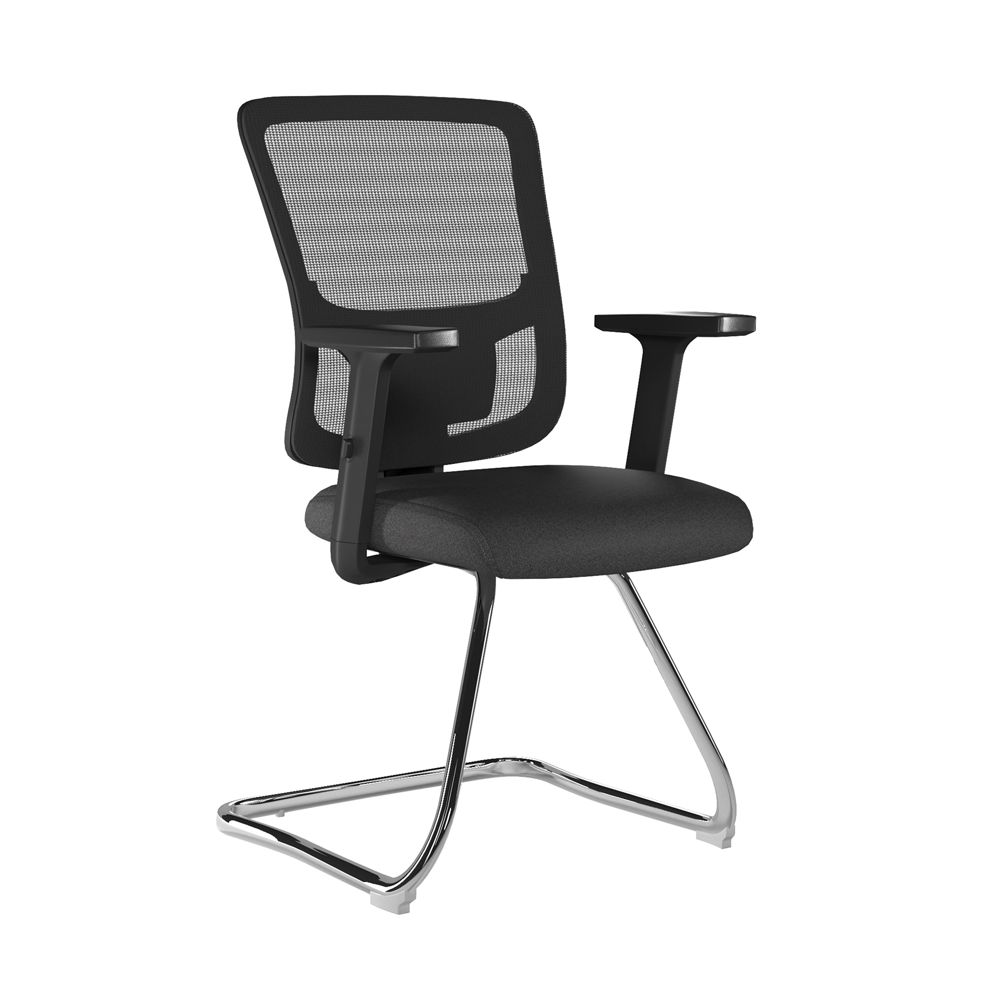 Black office chair with mesh backrest on a white background