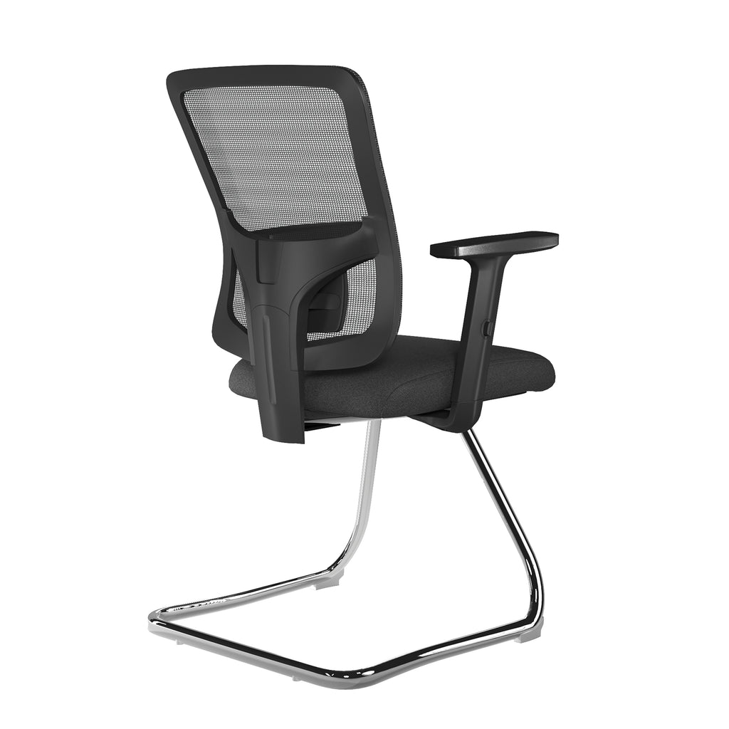 Black office chair with mesh backrest on a white background