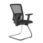 Black office chair with mesh backrest on a white background