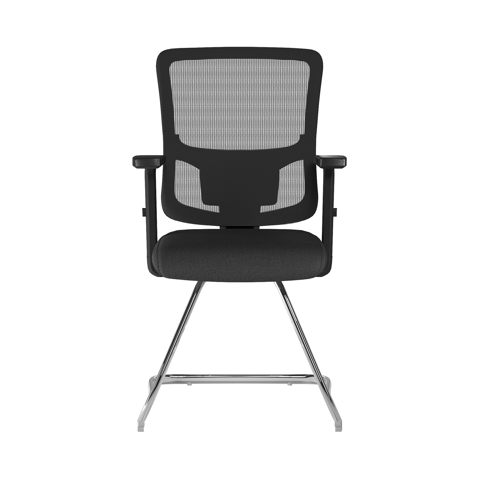 Black office chair with mesh backrest on a white background
