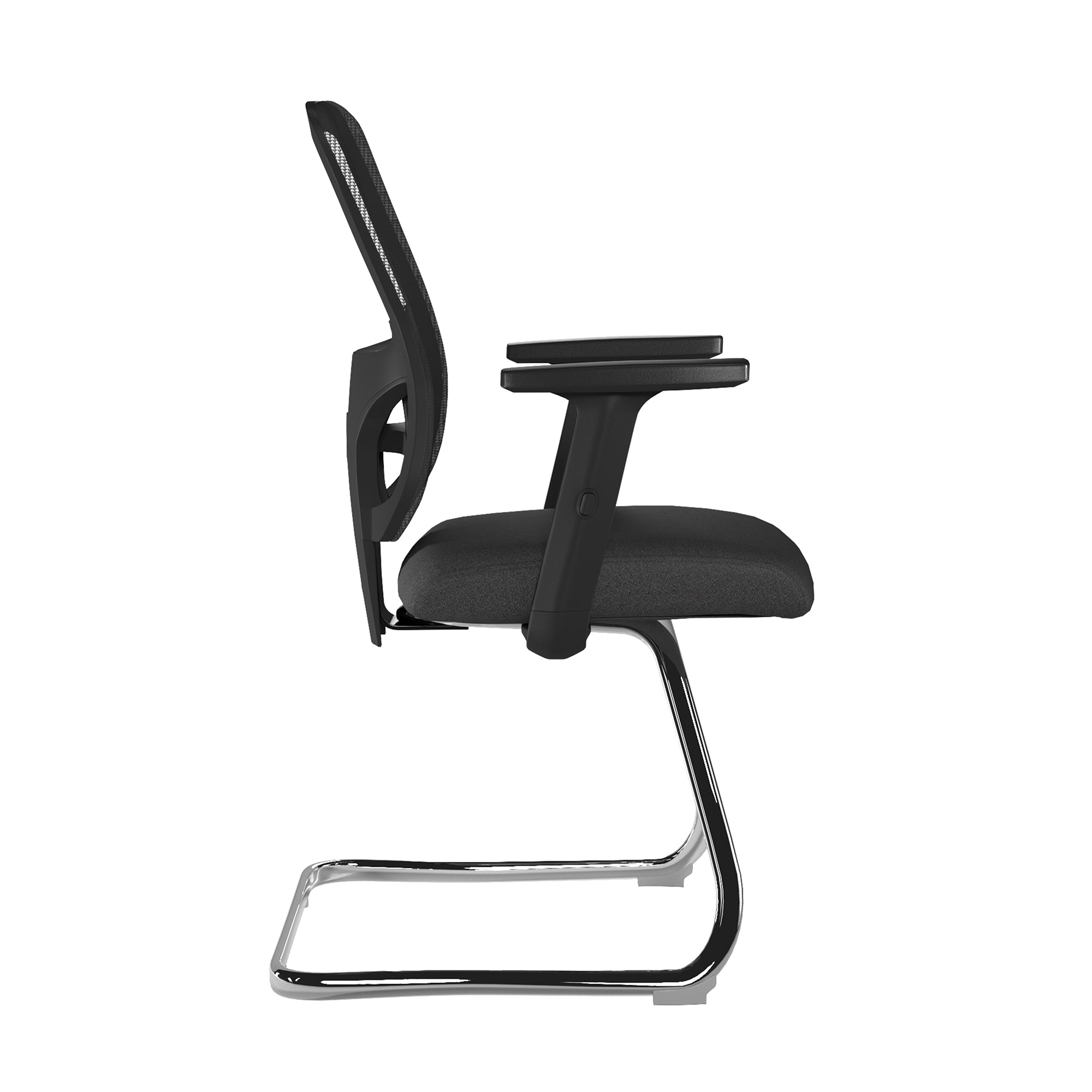 Black office chair with chrome legs on a white background