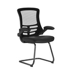 Black office chair with mesh back on a white background