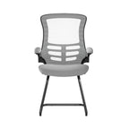 Grey office chair with mesh backrest on a white background