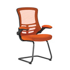 Orange office chair with mesh back on a white background