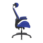 Blue office chair with black base on a white background