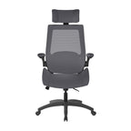 Gray office chair with headrest on a white background