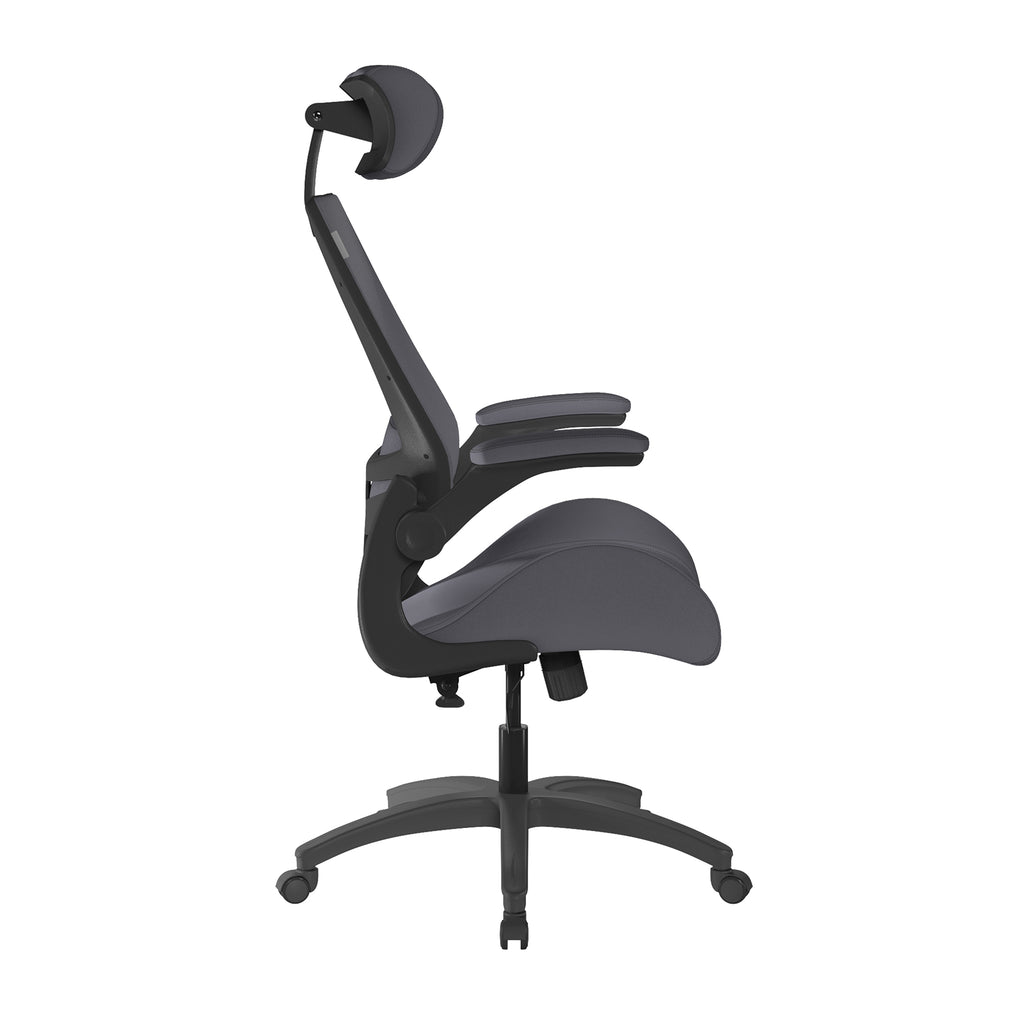 Gray office chair with adjustable features on a white background