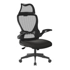 Black office chair with mesh back on a white background
