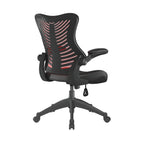 Black office chair with red back on a white background