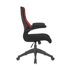 Black office chair with red back on a white background