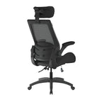 Black office chair with headrest on a white background