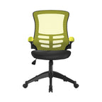 Green and black office chair with black base on a white background