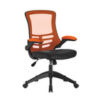 Orange and black office chair with black base on a white background