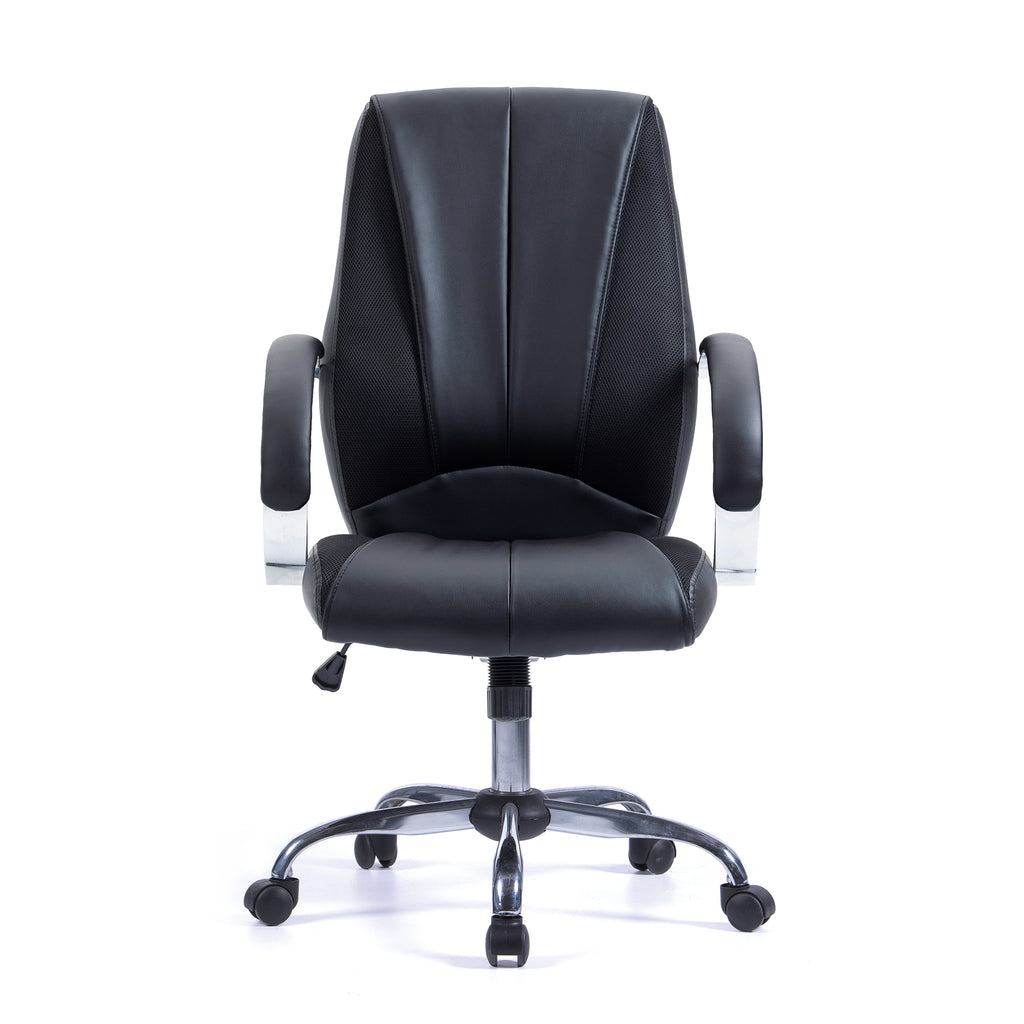 Black office chair with a high backrest on a white background