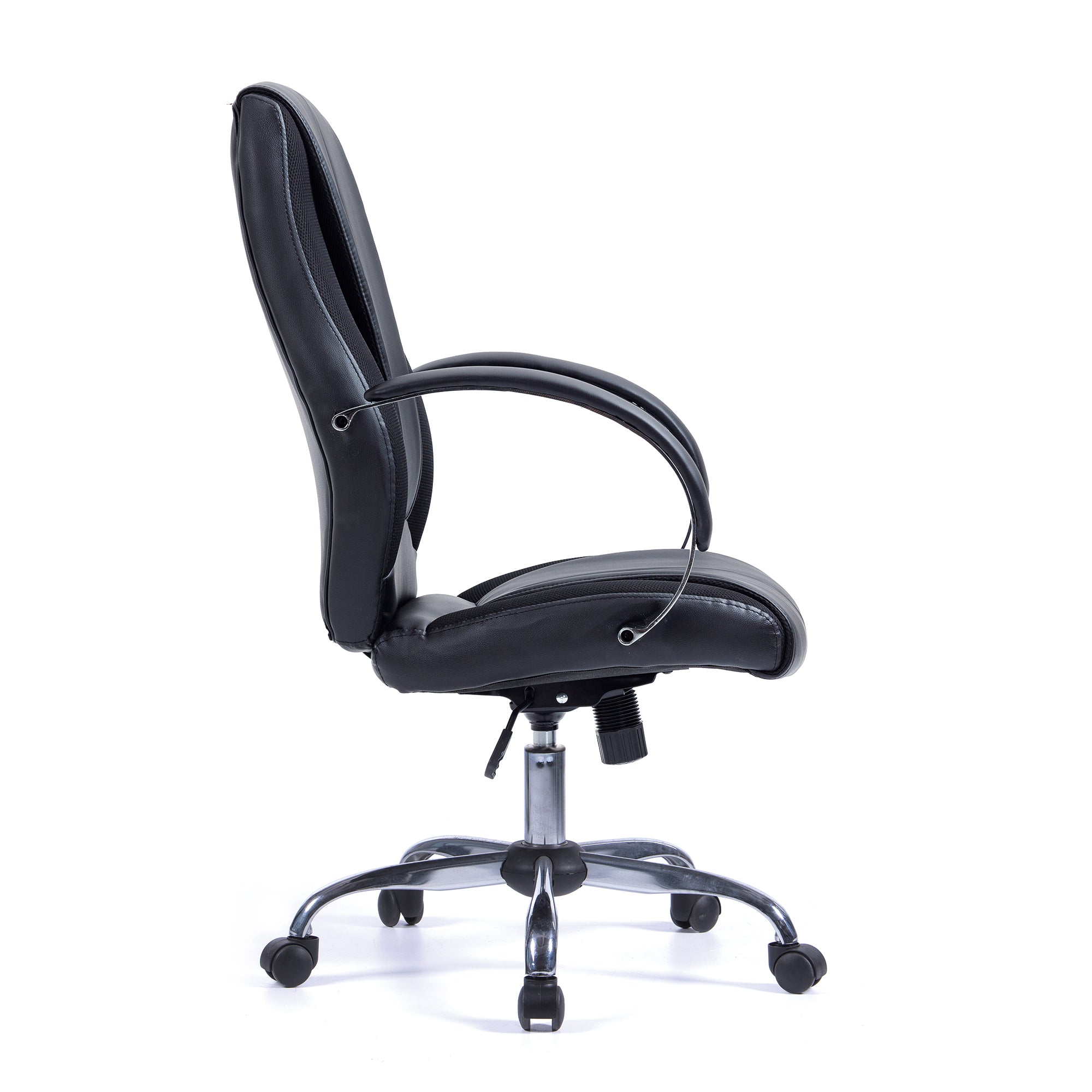 Black office chair with a high backrest on a white background