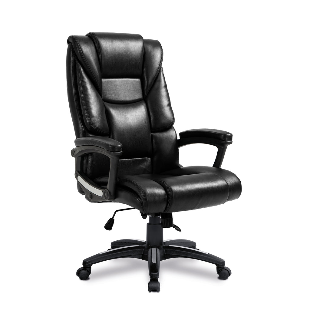 Black leather office chair on a white background
