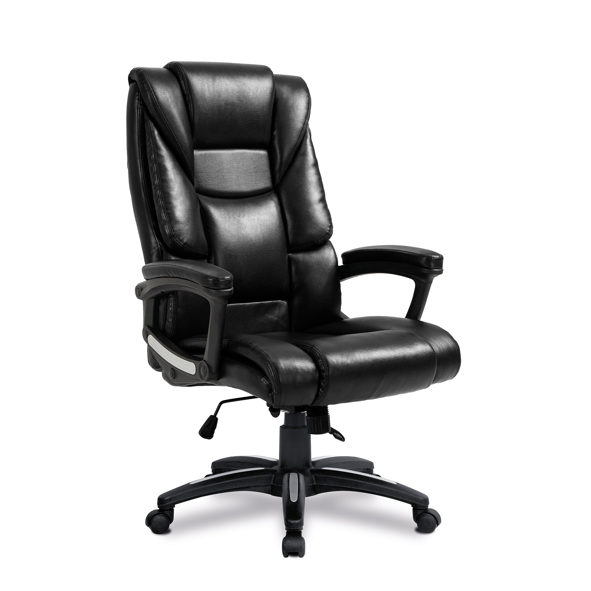Black leather office chair on a white background
