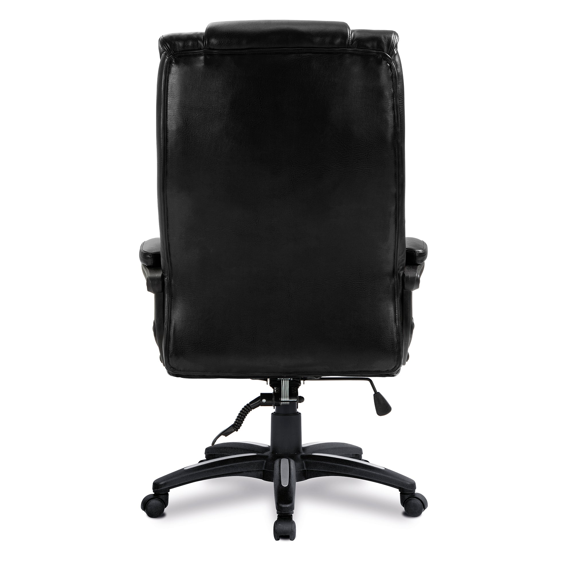 Black leather office chair on a white background