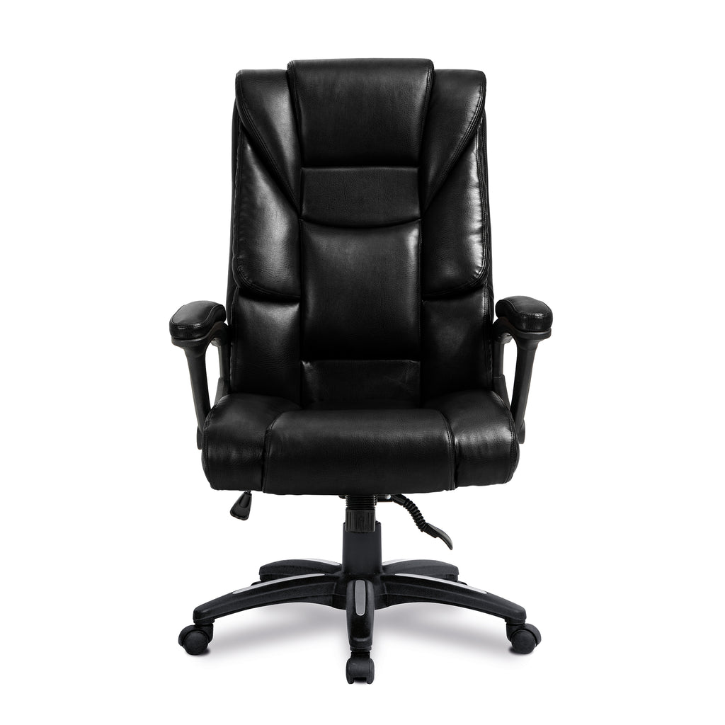 Black leather office chair on a white background