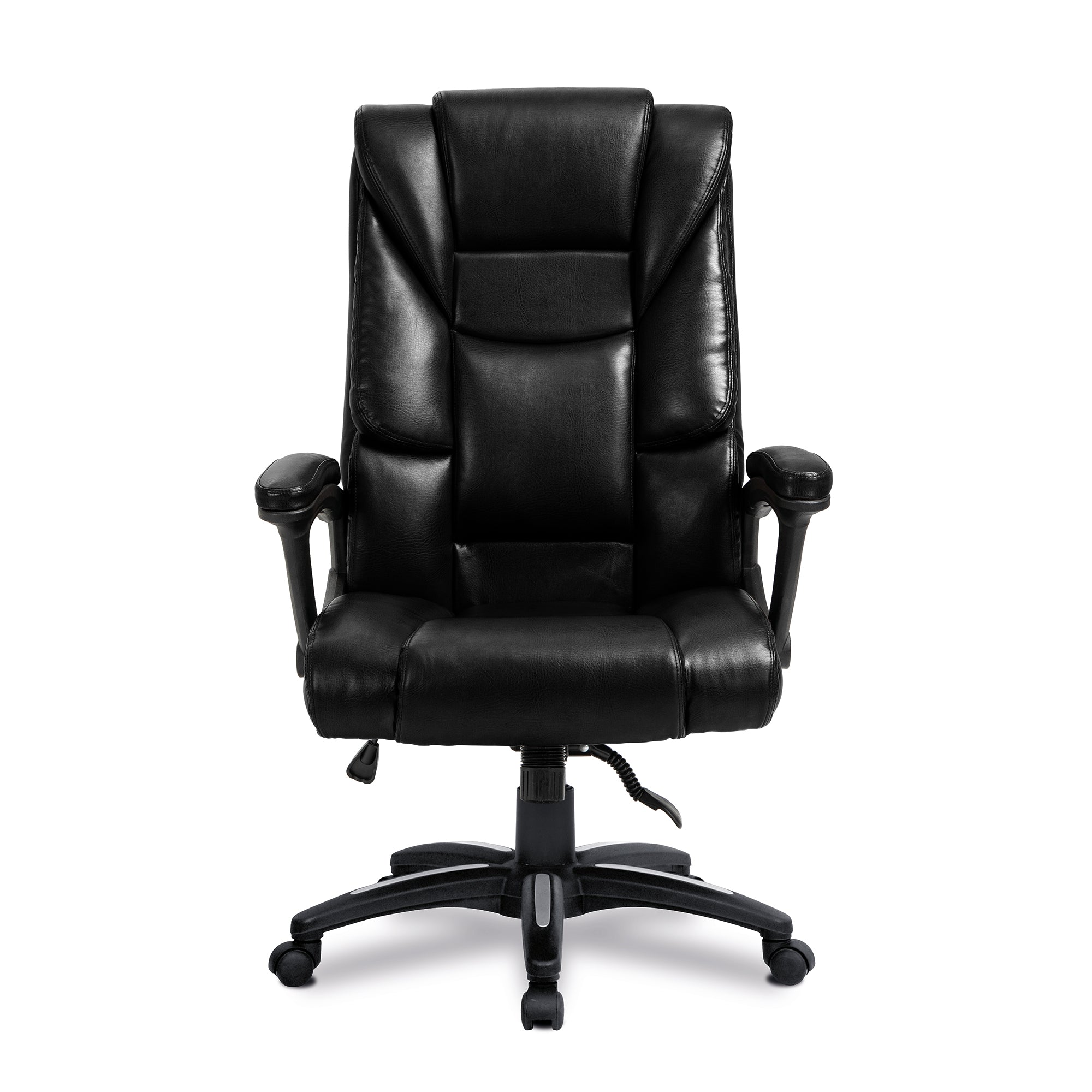 Black leather office chair on a white background