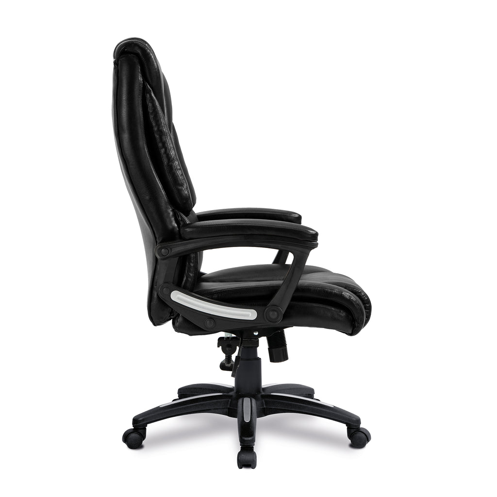 Black leather office chair on a white background