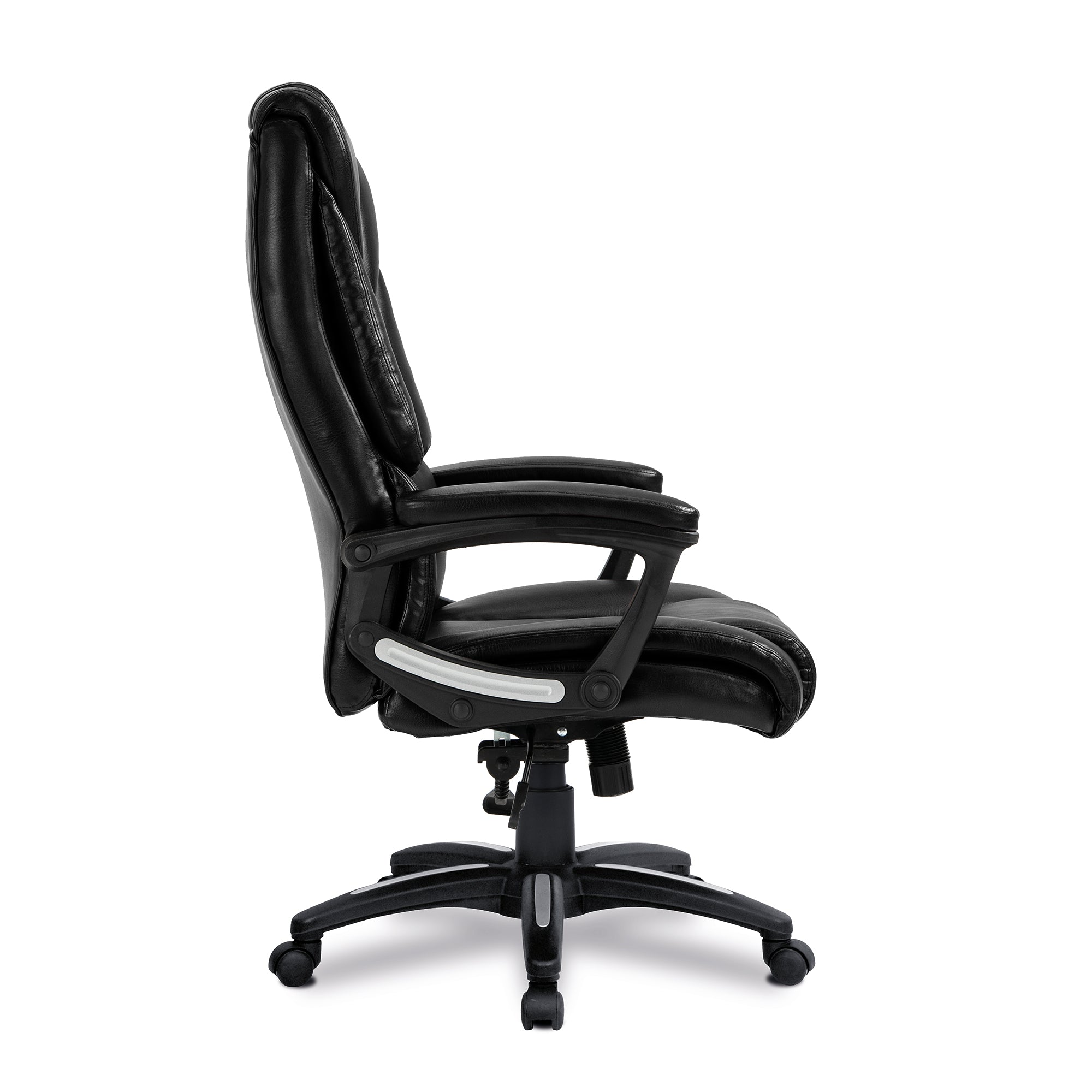 Black leather office chair on a white background