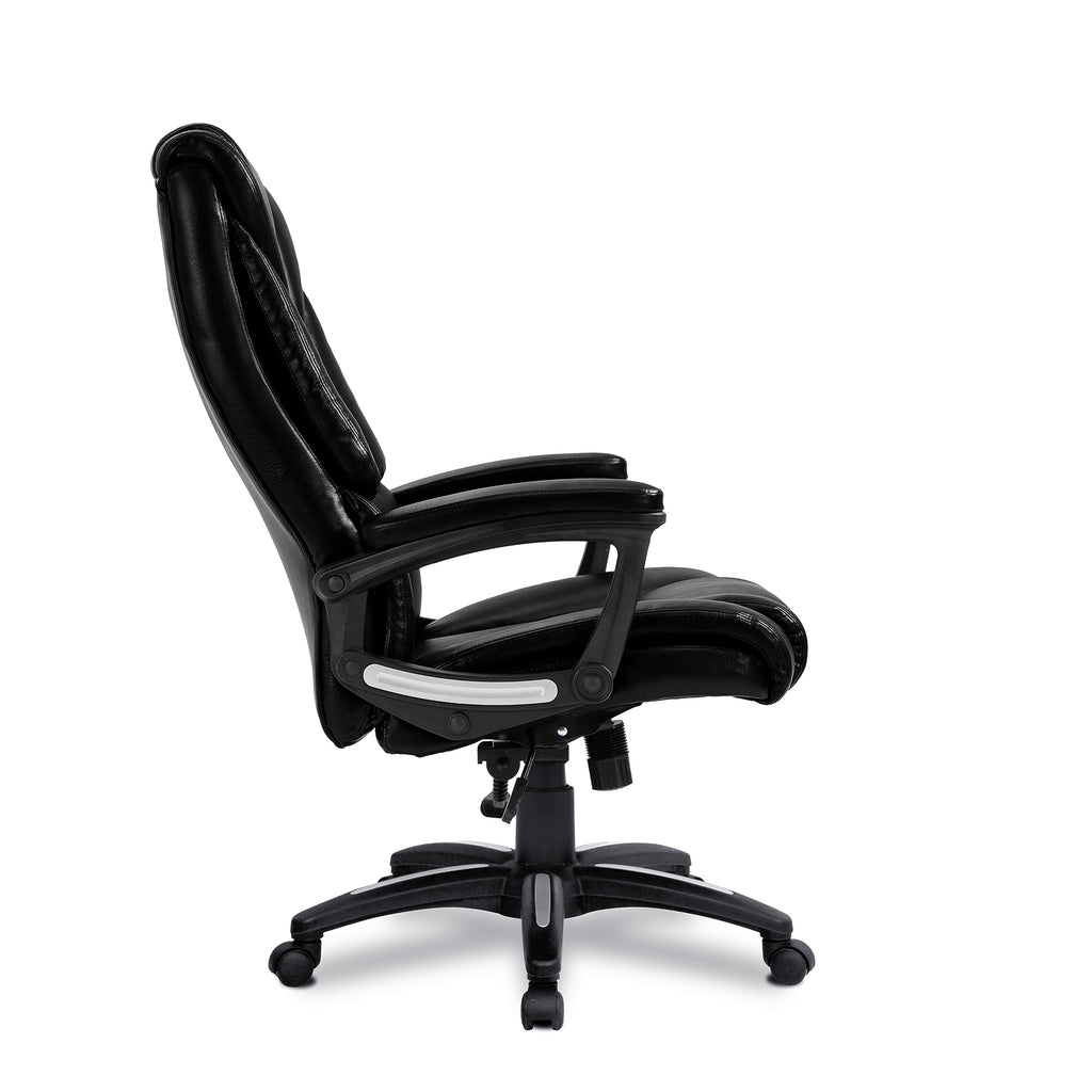 Black leather office chair on a white background