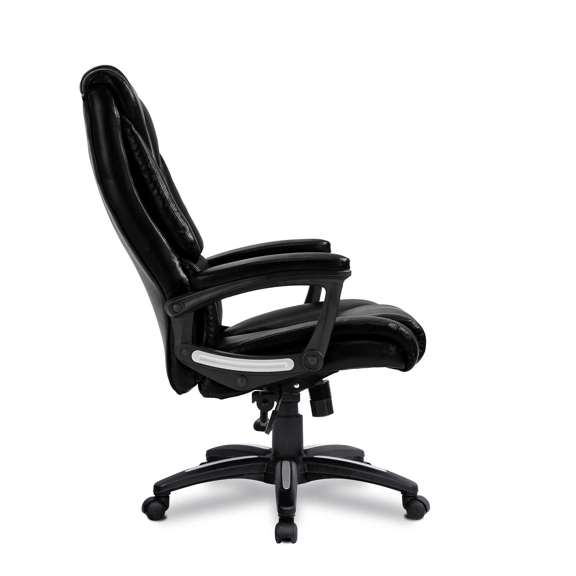 Black leather office chair on a white background