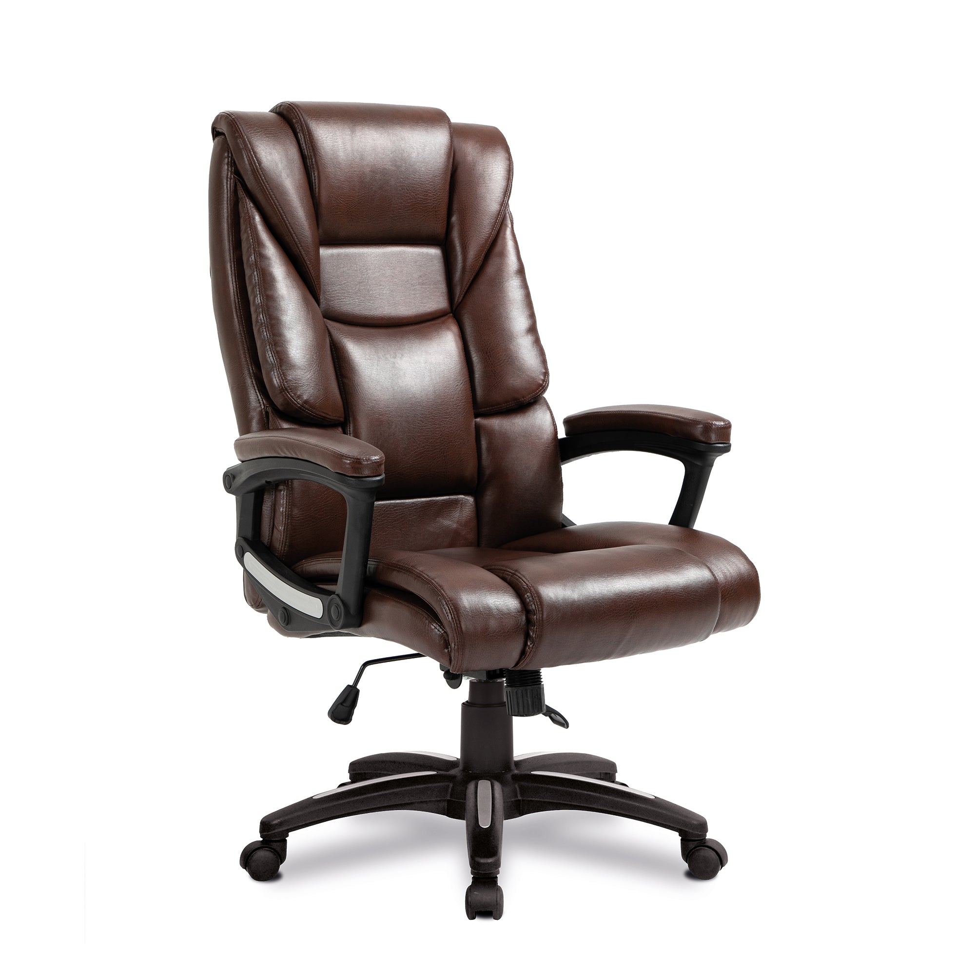 Brown leather office chair on a white background