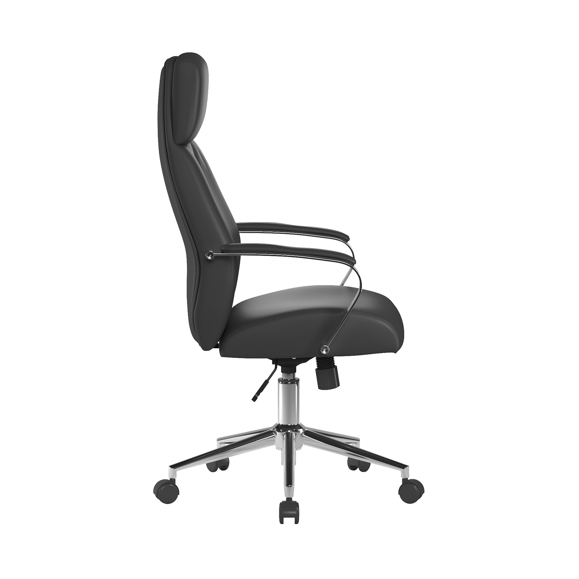 Black office chair with chrome base on a white background