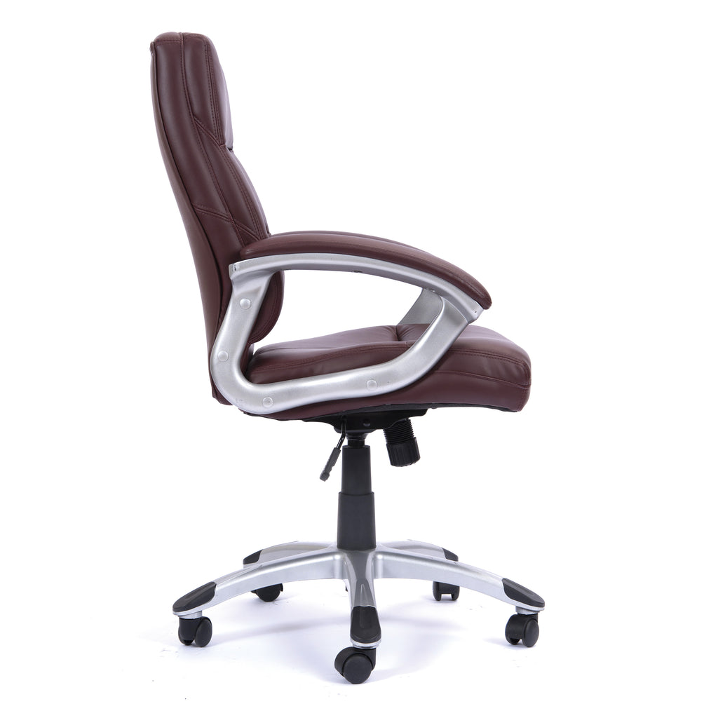Brown office chair with a white base on a white background