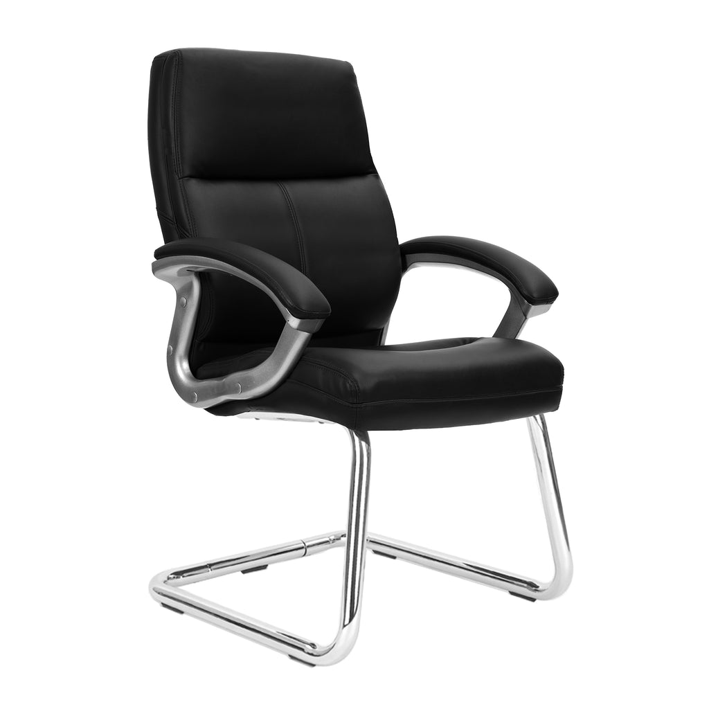Black office chair with chrome frame on a white background