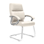 Beige office chair with chrome legs on a white background