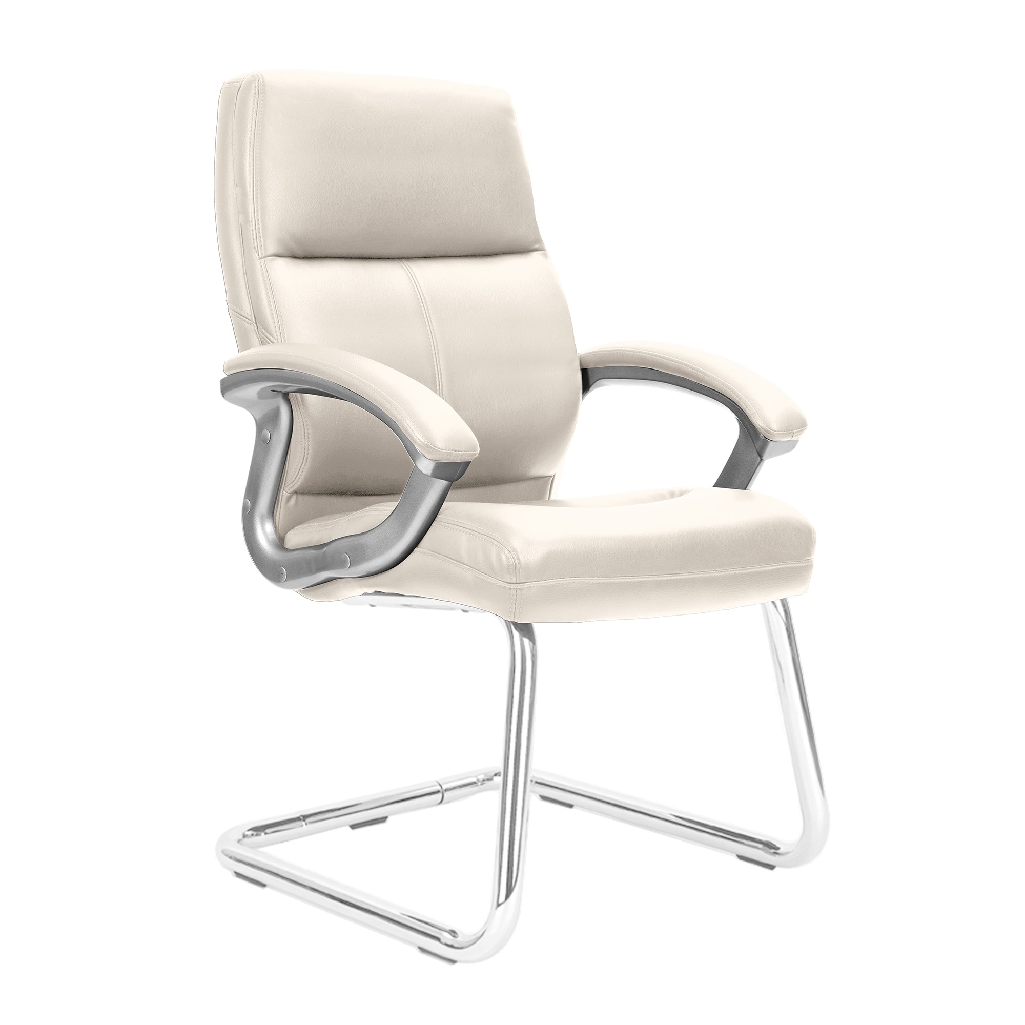 Beige office chair with chrome legs on a white background
