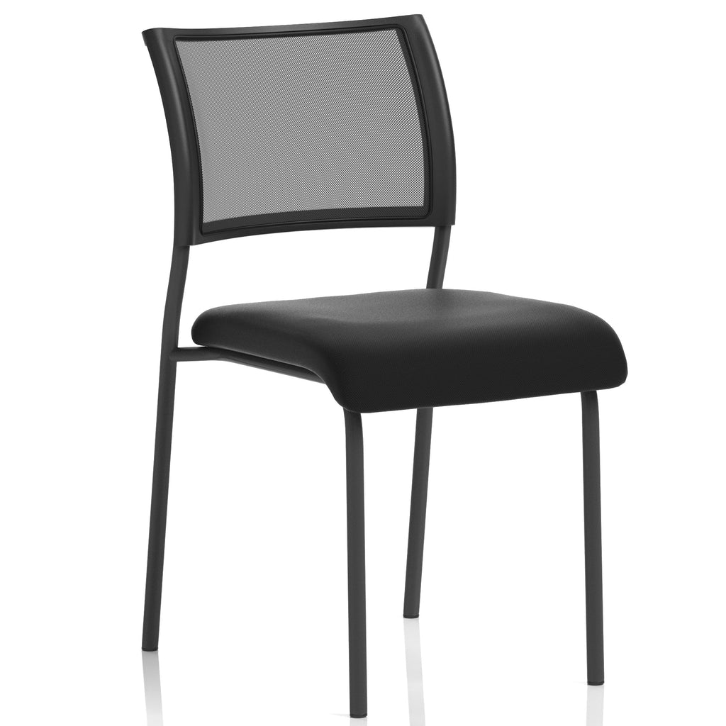 Black meeting room chair with mesh back on a white background