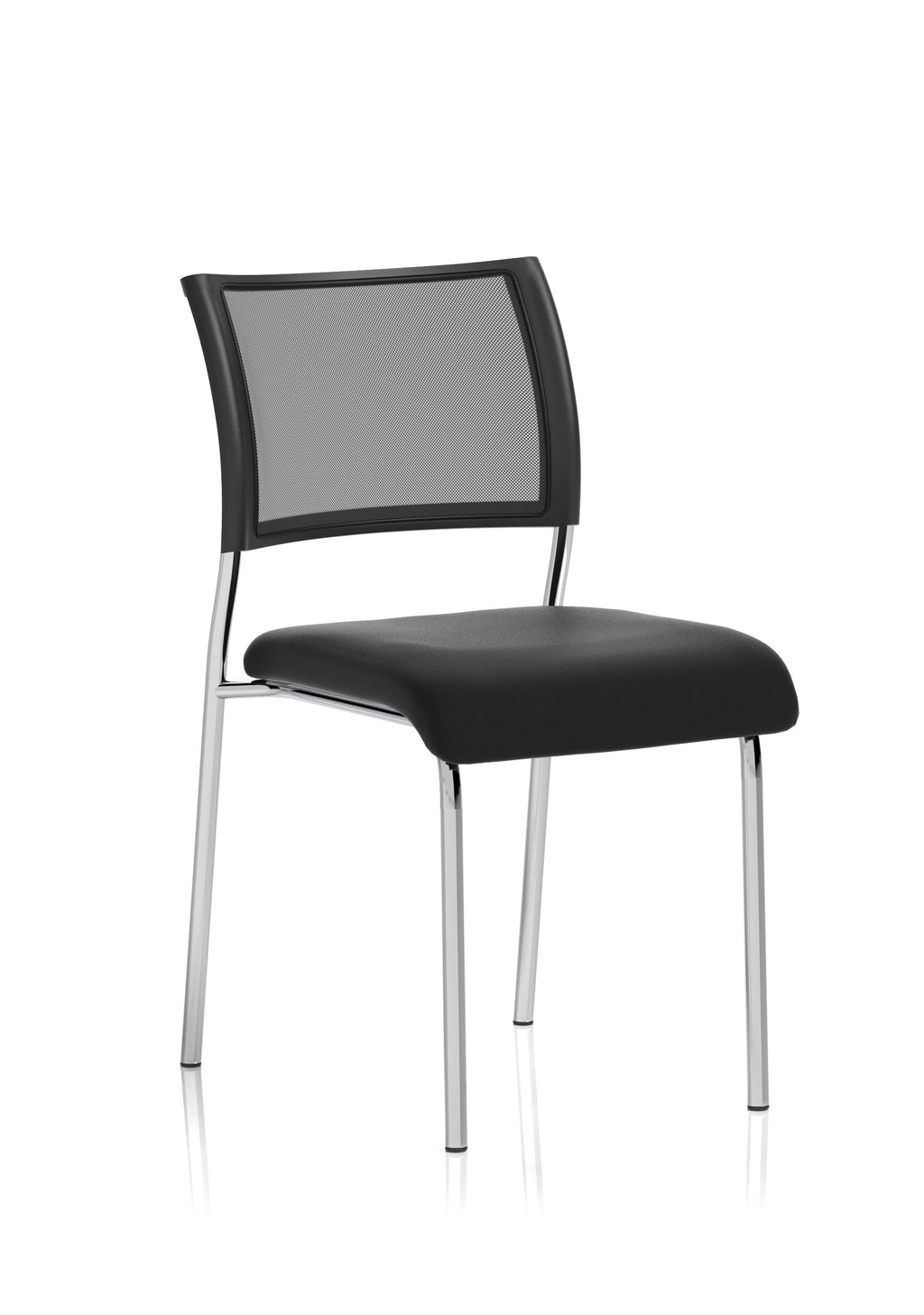 Black mesh back meeting room chair with chrome frame on a white background