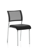 Black mesh back meeting room chair with chrome frame on a white background
