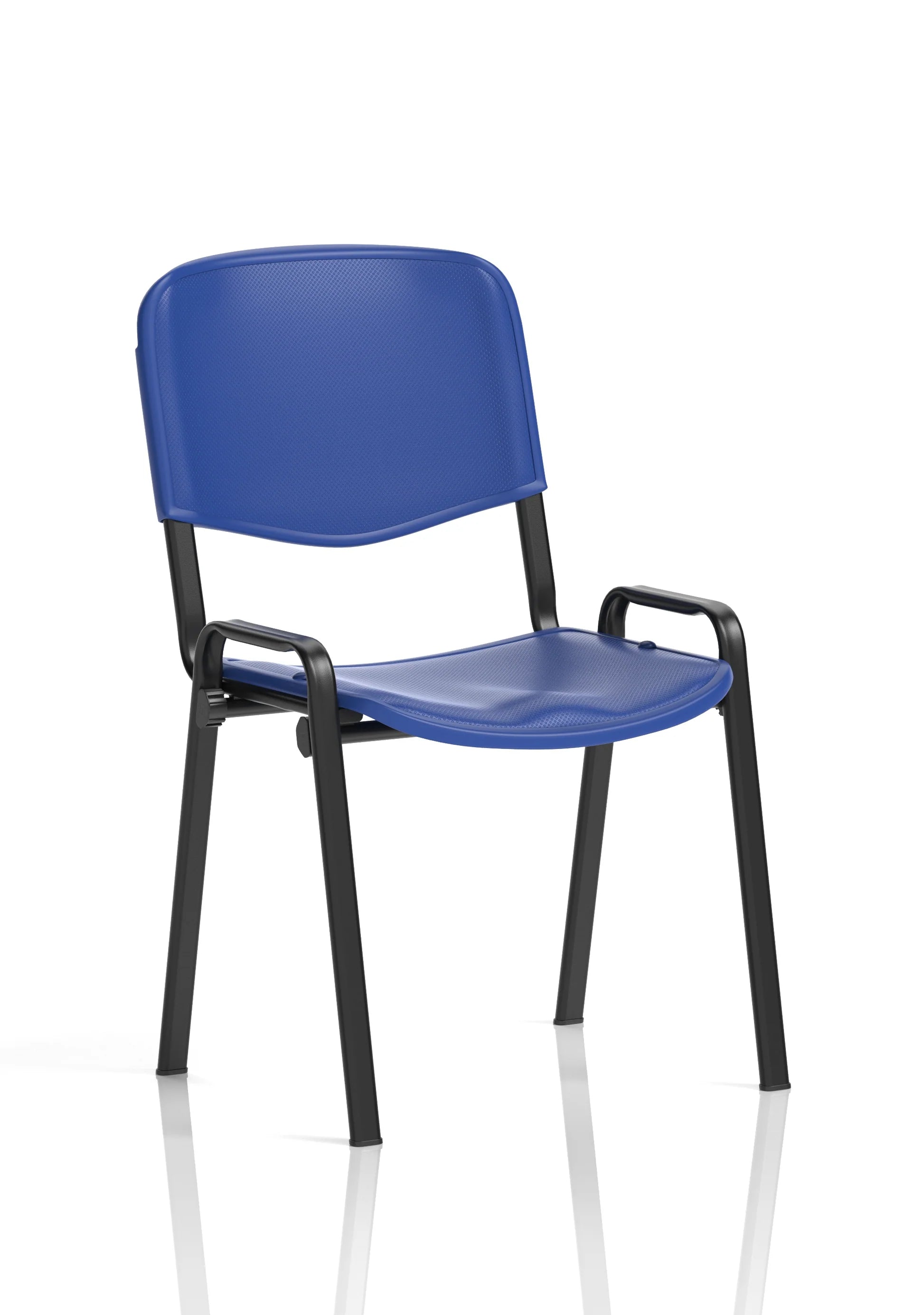 Blue polypropylene chair with black frame on a white background