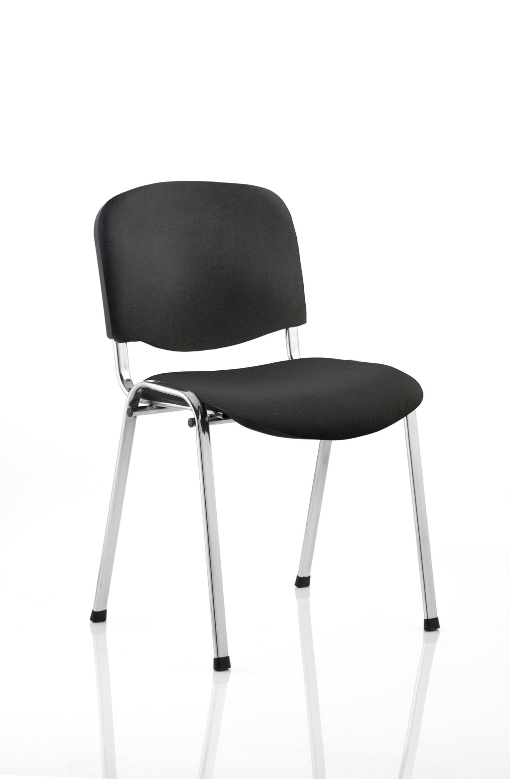 Black conference chair with chrome legs on a white background
