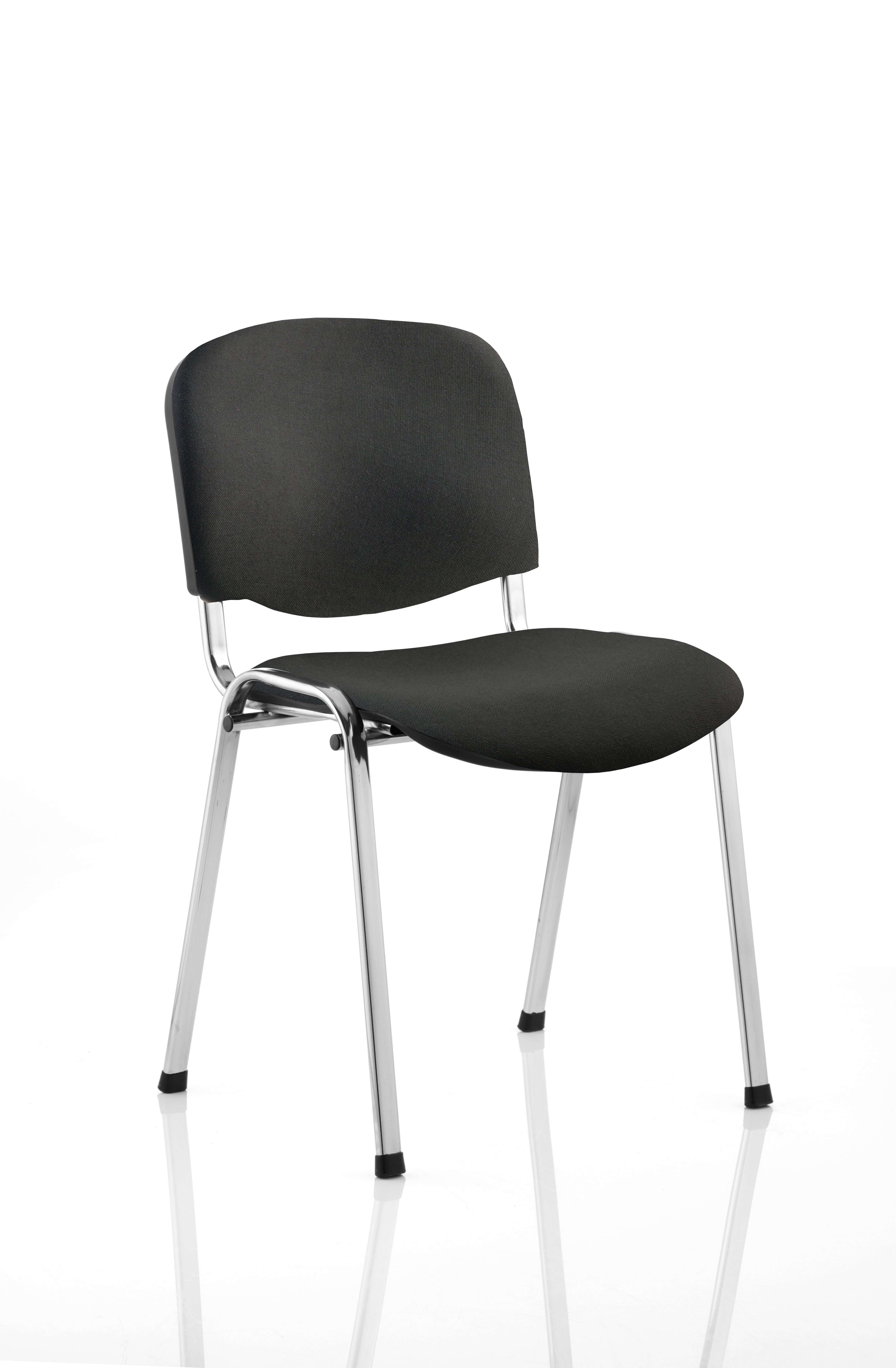 Black conference chair with chrome legs on a white background